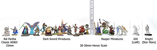 Size comparison Ral Partha, Dark Sword, Reaper, GW